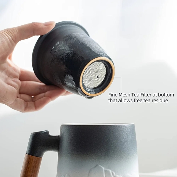 ZENS Tea Cup with Infuser and Lid, 16.8 Ounces Gradient Embossed Large Loose - Picture 7 of 9